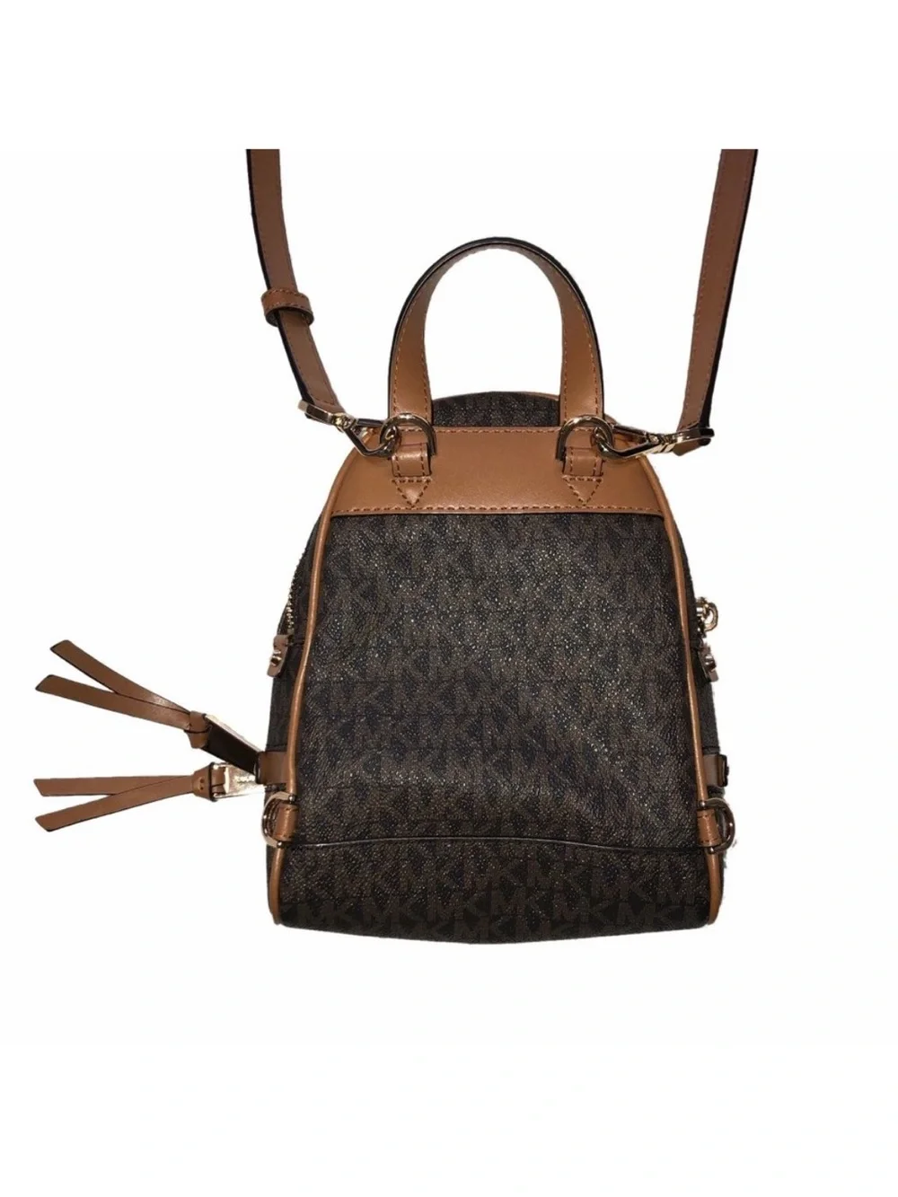 Michael Kors Brown MK Signature Mini Backpack with Gold Hardware